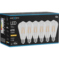 Mexen Vintis 6x LED filamentinė lemputė E27, ST64, 4W, Šilta - 2200K, 470 lm, skaidri - L152-E27-0422-00x06