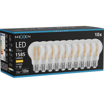 Mexen Vintis 10x LED siūlelio lemputė E27, A60, 12W, Šilta - 2700K, 1585 lm, skaidri - L150-E27-1227-00x10