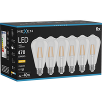 Mexen Vintis 6x LED gijų lemputė E27, ST64, 4W, Šilta - 2700K, 470 lm, skaidri - L152-E27-0427-00x06