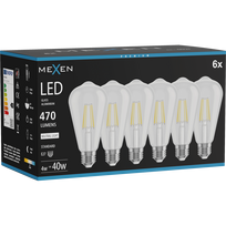 Mexen Vintis 6x LED gijų lemputė E27, ST64, 4W, Neutralus - 4000K, 470 lm, skaidri - L152-E27-0440-00x06
