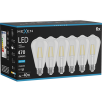 Mexen Vintis 6x LED siūlelis lemputė E27, ST64, 4W, Šaltai - 6500K, 470 lm, skaidri - L152-E27-0465-00x06