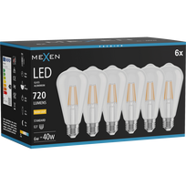 Mexen Vintis 6x LED kaitrinė lemputė, E27, ST64, 6W, Šilta - 2700K, 720 lm, skaidri - L152-E27-0627-00x06