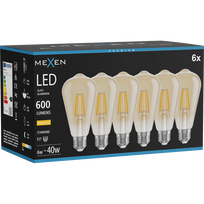 Mexen Vintis 6x kaitinamosios LED lemputės E27, ST64, 6W, šilta - 2700K, 600 lm, gintaro - L152-E27-0627-50x06