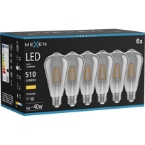 Mexen Vintis 6x LED filamentinė lemputė E27, ST64, 6W, Šilta - 2700K, 510 lm, dūminė - L152-E27-0627-70x06