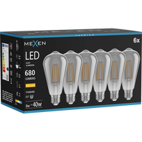 Mexen Vintis 6x LED lemputė su siūleliu E27, ST64, 8W, Šilta - 2700K, 680 lm, dūmo spalvos - L152-E27-0827-70x06