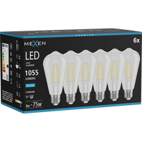Mexen Vintis 6x LED kaitinamųjų elementų lemputė E27, ST64, 8W, Šalta - 6500K, 1055 lm, skaidri - L152-E27-0865-00x06