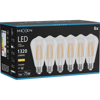 Mexen Vintis 6x LED siūlelis lemputė E27, ST64, 10W, Šilta - 2700K, 1320 lm, skaidri - L152-E27-1027-00x06
