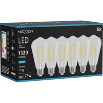 Mexen Vintis 6x LED gijų lemputė E27, ST64, 10W, Šalta - 6500K, 1320 lm, skaidri - L152-E27-1040-00x06 - L152-E27-1065-00x06