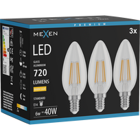 Mexen Vintis 3x LED siūlelio lemputė E14, C35, 6W, Šilta - 2700K, 720 lm, skaidri - L154-E14-0627-00x03