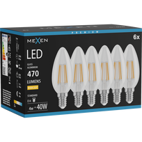Mexen Vintis 6x LED siūlelio lemputė E14, C35, 4W, Šilta - 2700K, 470 lm, skaidri - L154-E14-0427-00x06