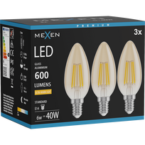 Mexen Vintis 3x LED siūlelio lemputė E14, C35, 6W, Šilta - 2200K, 600 lm, gintarinė - L154-E14-0622-50x03
