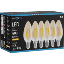 Mexen Vintis 6x LED kaitrinė lemputė E14, C35, 6W, Šilta - 2200K, 600 lm, gintarinė - L154-E14-0622-50x06