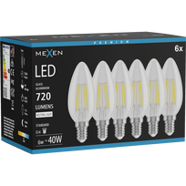 Mexen Vintis 6x LED filamentinė lemputė E14, C35, 6W, Neutrali - 4000K, 720 lm, skaidri - L154-E14-0640-00x06