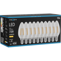Mexen Vintis 10x LED gijų lemputė E14, C35, 6W, Šilta - 2700K, 720 lm, skaidri - L154-E14-0627-00x10