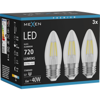 Mexen Vintis 3x LED kaitrinė lemputė E27, C35, 6W, Neutralus - 4000K, 720 lm, skaidri - L154-E27-0640-00x03