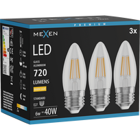 Mexen Vintis 3x LED kaitrinė lemputė E27, C35, 6W, Šiltas - 2700K, 720 lm, skaidri - L154-E27-0627-00x03