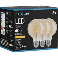Mexen Vintis 3x LED filamentinė lemputė E27, G80, 4W, Šilta - 2200K, 400 lm, gintaras - L155-E27-0422-50x03