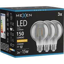 Mexen Vintis 3x LED siūlelių lemputė E27, G80, 2W, Šilta - 2200K, 150 lm, smoke - L155-E27-0222-70x03
