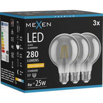 Mexen Vintis 3x LED filamentinė lemputė E27, G80, 4W, Šilta - 2200K, 280 lm, dūminė - L155-E27-0422-70x03
