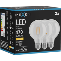 Mexen Vintis 3x LED kaitrinė lemputė E27, G80, 4W, Šilta - 2700K, 470 lm, skaidri - L155-E27-0427-00x03