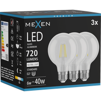 Mexen Vintis 3x LED gijų lemputė E27, G80, 6W, Neutrali - 4000K, 720 lm, skaidri - L155-E27-0640-00x03