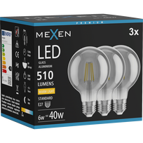 Mexen Vintis 3x LED gijų lemputė E27, G80, 6W, Šilta - 2700K, 510 lm, dūminė - L155-E27-0627-70x03