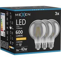 Mexen Vintis 3x LED gijų lemputė E27, G80, 8W, Šilta - 2200K, 600 lm, dūmo spalvos - L155-E27-0822-70x03