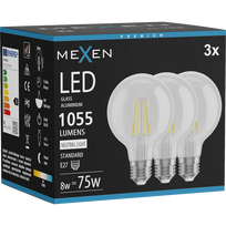 Mexen Vintis 3x LED kaitrinė lemputė E27, G80, 8W, Neutrali - 4000K, 1055 lm, skaidri - L155-E27-0840-00x03