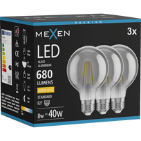 Mexen Vintis 3x Filamento LED lemputė E27, G80, 8W, Šilta - 2700K, 680 lm, dūminė - L155-E27-0827-70x03