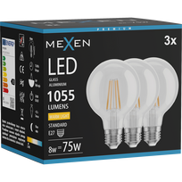 Mexen Vintis 3x LED siūlelių lemputė E27, G80, 8W, Šilta - 2700K, 1055 lm, skaidri - L155-E27-0827-00x03