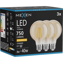 Mexen Vintis 3x LED filamentinė lemputė E27, G80, 8W, Šilta - 2200K, 750 lm, gintarinė - L155-E27-0822-50x03