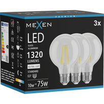 Mexen Vintis 3x kaitinamasis LED E27 lemputė, G80, 10W, Neutrali - 4000K, 1320 lm, skaidri - L155-E27-1040-00x03