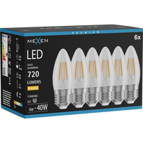 Mexen Vintis 6x LED siūlų lemputė E27, C35, 6W, Šilta - 2700K, 720 lm, permatoma - L154-E27-0627-00x06