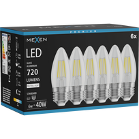 Mexen Vintis 6x Filamento LED lemputė E27, C35, 6W, Neutrali - 4000K, 720 lm, skaidri - L154-E27-0640-00x06