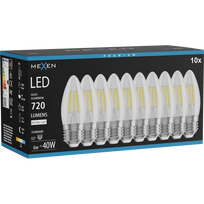 Mexen Vintis 10x LED kaitinamosios lemputės E27, C35, 6W, Neutrali - 4000K, 720 lm, skaidri - L154-E27-0640-00x10