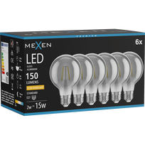 Mexen Vintis 6x LED E27 siūlelės lemputė, G80, 2W, Šilta - 2200K, 150 lm, dūminė - L155-E27-0222-70x06
