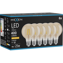 Mexen Vintis 6x LED gijų lemputė E27, G80, 4W, Šilta - 2200K, 400 lm, gintaro spalva - L155-E27-0422-50x06