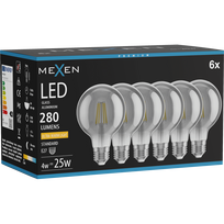 Mexen Vintis 6x LED filamentinė lemputė E27, G80, 4W, Šilta - 2200K, 280 lm, dūminė - L155-E27-0422-70x06