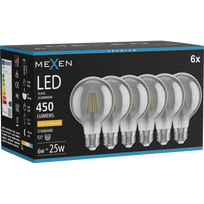 Mexen Vintis 6x LED kaitinimo siūlo lemputė E27, G80, 6W, Šilta - 2200K, 450 lm, dūminė - L155-E27-0622-70x06