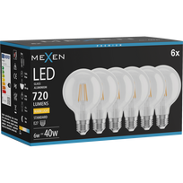 Mexen Vintis 6x LED siūlelių lemputė E27, G80, 6W, Šilta - 2700K, 720 lm, skaidri - L155-E27-0627-00x06