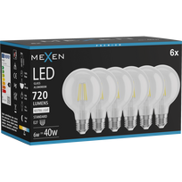 Mexen Vintis 6x šviesolaidinė LED lemputė E27, G80, 6W, Neutralus - 4000K, 720 lm, skaidri - L155-E27-0640-00x06