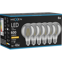 Mexen Vintis 6x LED kaitrinė lemputė su siūleliu E27, G80, 8W, Šilta - 2200K, 600 lm, rūkyta - L155-E27-0822-70x06