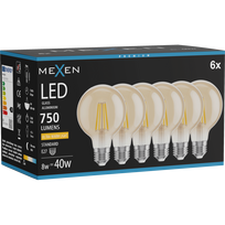 Mexen Vintis 6x LED gijų lemputė E27, G80, 8W, šilta - 2200K, 750 lm, gintarinė - L155-E27-0822-50x06