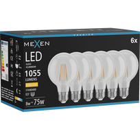 Mexen Vintis 6x LED siūlelio lemputė E27, G80, 8W, Šilta - 2700K, 1055 lm, skaidri - L155-E27-0827-00x06