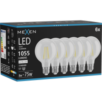 Mexen Vintis 6x LED kaitinamosios lemputės E27, G80, 8W, Neutralus - 4000K, 1055 lm, skaidri - L155-E27-0840-00x06