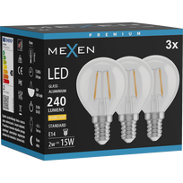 Mexen Vintis 3x LED filamentinė lemputė E14, G45, 2W, šilta - 2700K, 240 lm, skaidri - L156-E14-0227-00x03