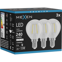 Mexen Vintis 3x LED kaitinimo elementas lemputė E14, G45, 2W, Neutralus - 4000K, 240 lm, skaidrus - L156-E14-0240-00x03