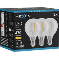 Mexen Vintis 3x LED kaitinamosios lemputės E14, G45, 4W, Šilta - 2700K, 470 lm, skaidri - L156-E14-0427-00x03