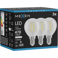Mexen Vintis 3x LED gijų lemputė E14, G45, 4W, Neutrali - 4000K, 470 lm, skaidri - L156-E14-0427-00x03 - L156-E14-0440-00x03