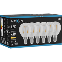 Mexen Vintis 6x LED siūlelių lemputė E14, G45, 2W, Šilta - 2700K, 240 lm, skaidri - L156-E14-0227-00x06